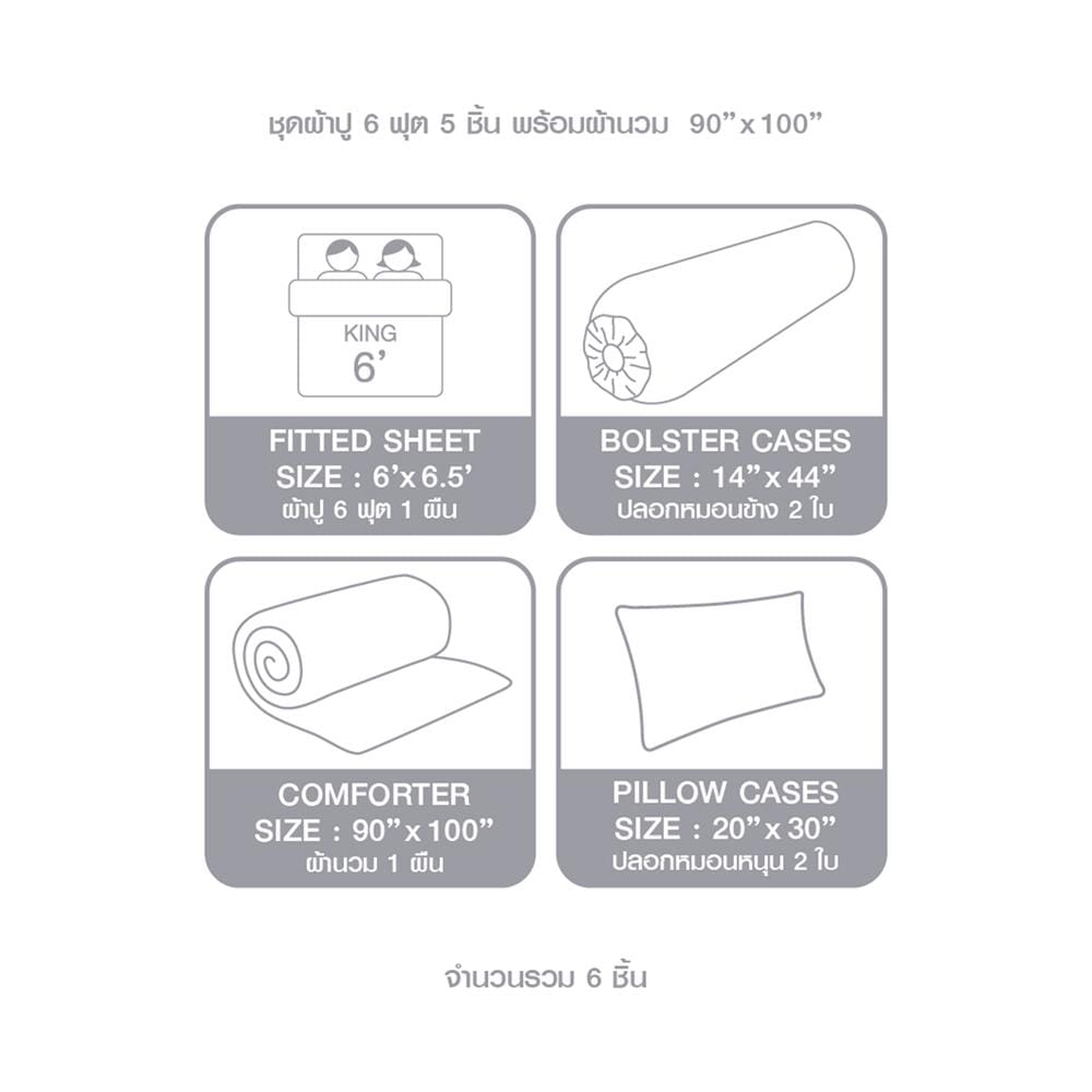 ชุดผ้าปูที่นอน 6 ฟุต 6 ชิ้น DUNLOPILLO LONDON BLUE DL-LB-03