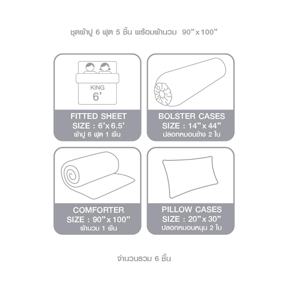 ชุดผ้าปูที่นอน 6 ฟุต 6 ชิ้น DUNLOPILLO LONDON BLUE DL-LB-02