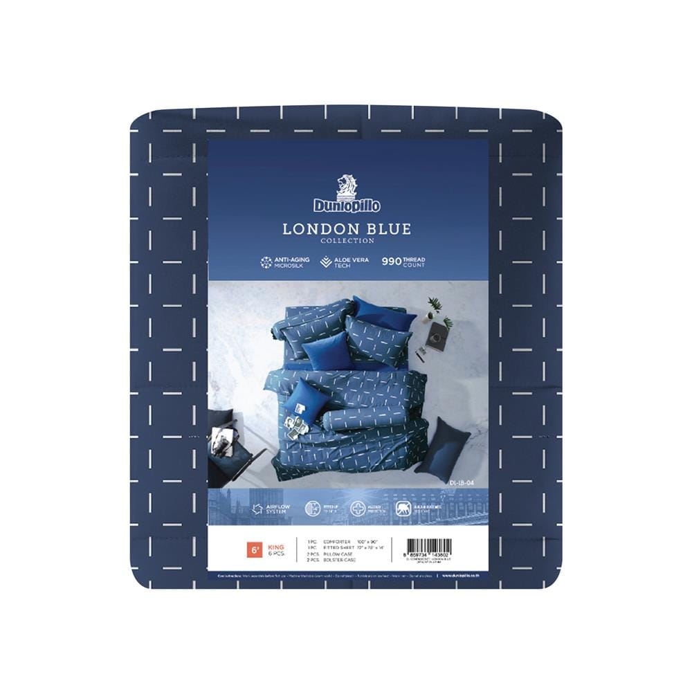 ชุดผ้าปูที่นอน 6 ฟุต 6 ชิ้น DUNLOPILLO LONDON BLUE DL-LB-04