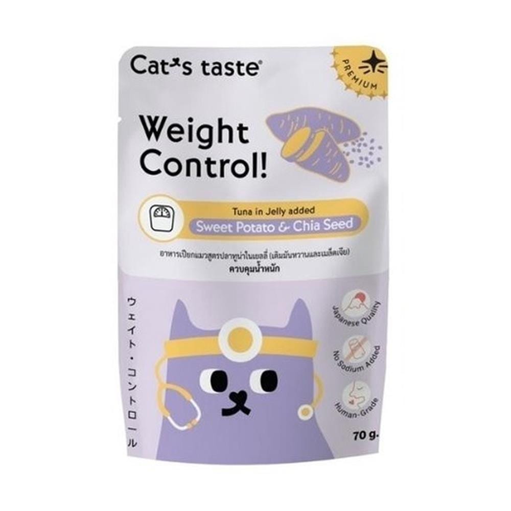 อาหารเปียกแมว CAT TASTE TUNA IN JELLY ADDED SWEET POTATO AND CHIA SEED 70 กรัม