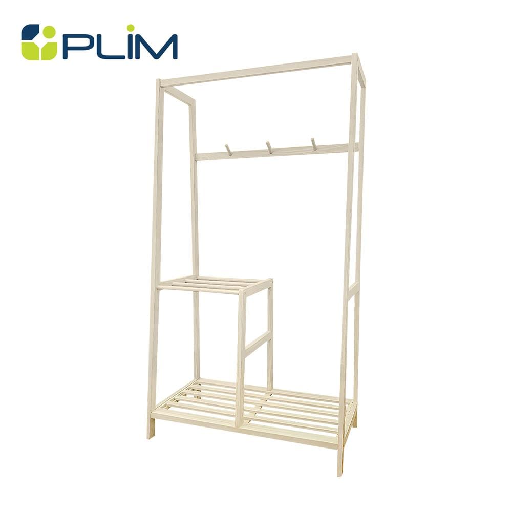 ราวแขวนผ้าไม้พร้อมราวพาดผ้า 80 ซม. PLIM MACHI สีไวท์โอ๊ค_1