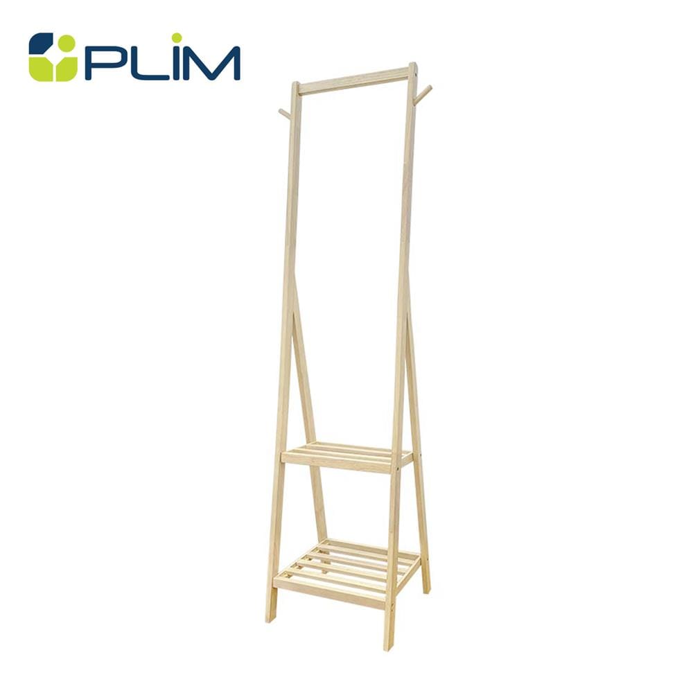 ราวแขวนผ้าไม้พร้อมชั้นวางของ 2 ชั้น 41 ซม. PLIM MACHI สีไวท์โอ๊ค_0