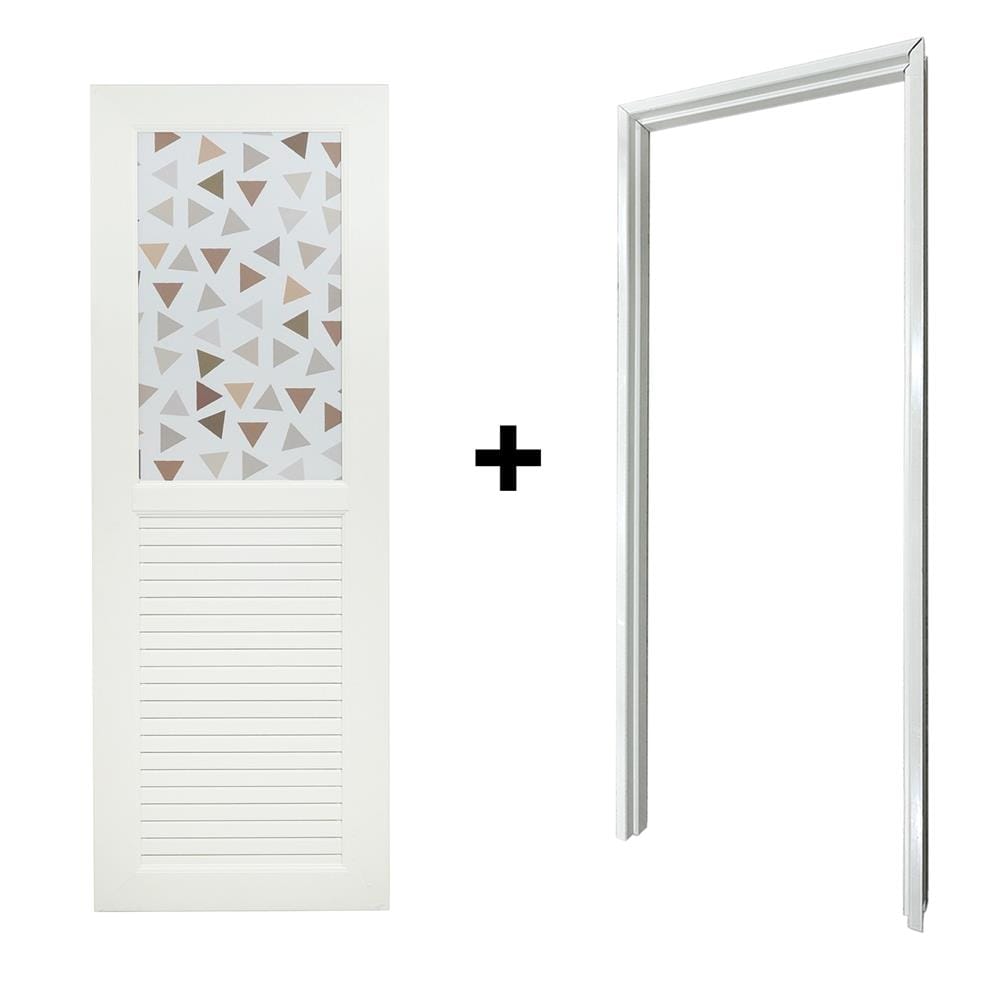 ประตูห้องน้ำ UPVC AZLE PYRAMID 70x200 ซม. สีขาว พร้อมวงกบ ไม่เจาะลูกบิด