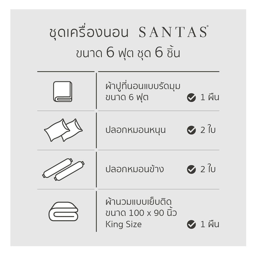 ชุดผ้าปูที่นอน 6 ฟุต 6 ชิ้น SANTAS GENTLY BLOOM PI