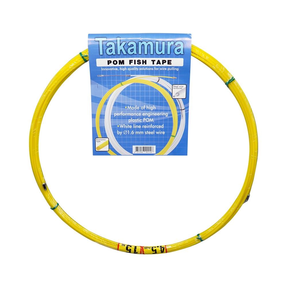 ลวดร้อยท่อดึงสายไฟ FISH TAPE TAKAMURA 4.50 มม. 15 ม. สีเหลือง