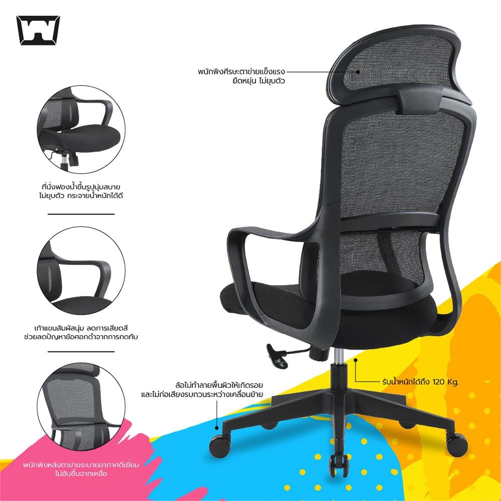 เก้าอี้เพื่อสุขภาพ WORK STATION MODEL-G สีดำ