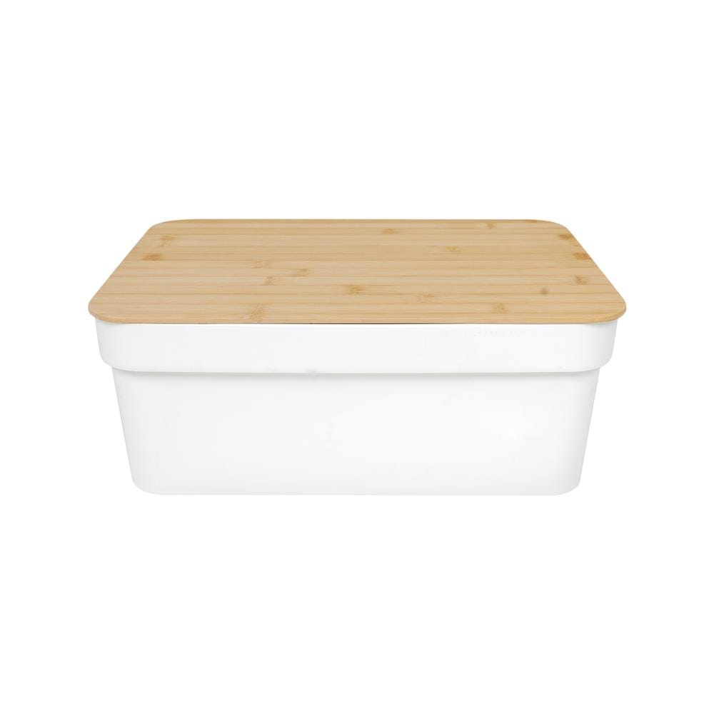 กล่องฝาไม้ 8.5 ลิตร STACKO HOMEY 35x26x14 ซม. สีขาว