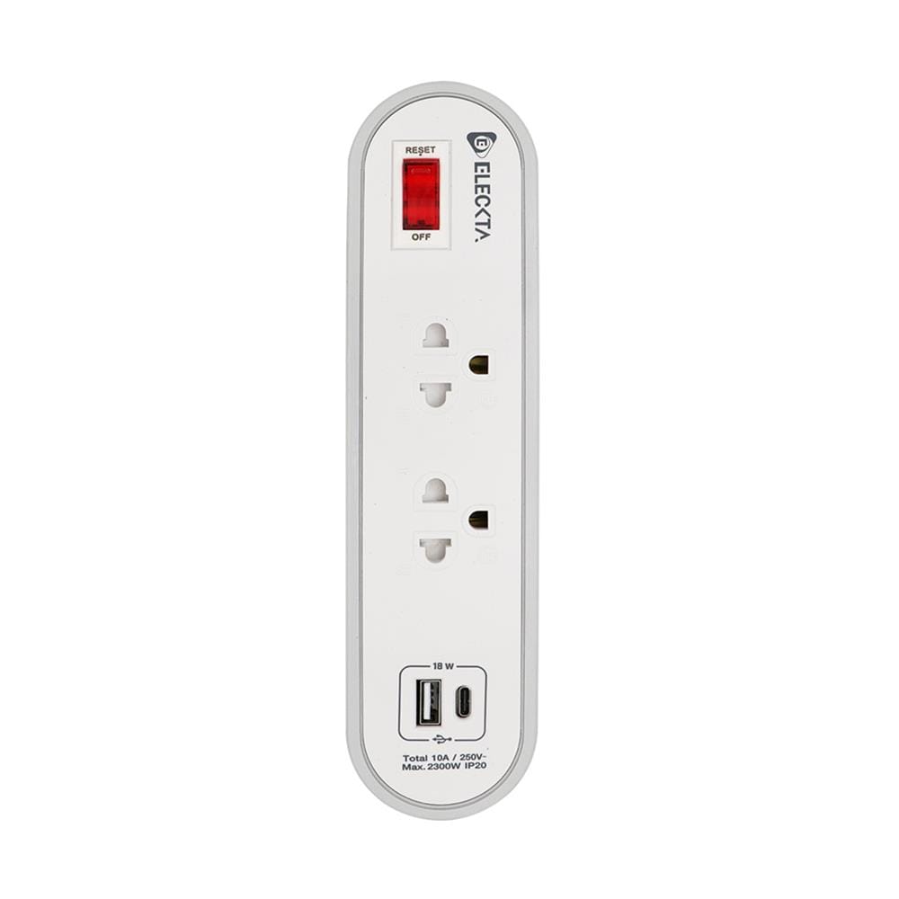 รางปลั๊กไฟ 2 ช่อง 1 สวิตช์ 1 USB 1 TYPE-C ELECKTA ETC3146-3GY 3 ม. สีขาว/เทา_0
