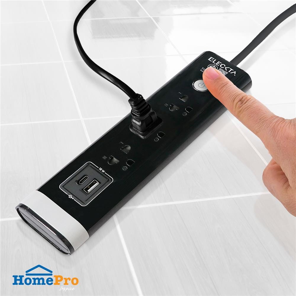 รางปลั๊กไฟ 3 ช่อง 1 สวิตซ์ 1 USB 1 TYPE-C ELECKTA 3 ม. สีดำ