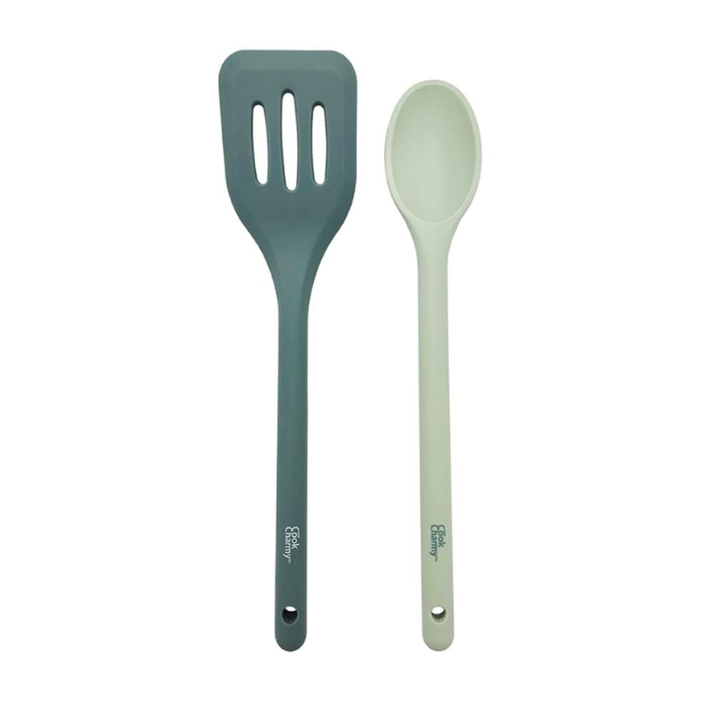 ตะหลิวมีร่องและช้อนซิลิโคน COOK CHARMY CYAN 2 ชิ้น