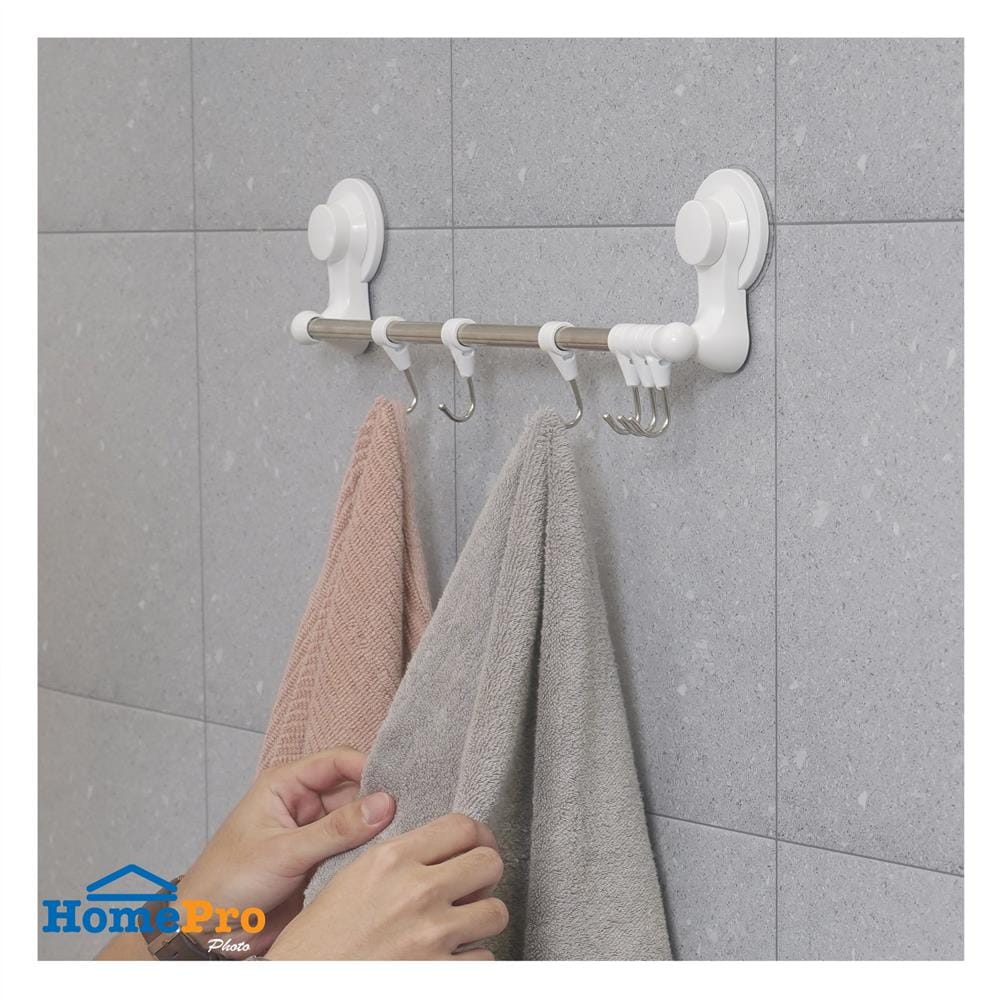 ราวแขวนสุญญากาศ 42.2 ซม. พร้อมขอแขวน 6 ชิ้น PLIM SL5070 สีขาว