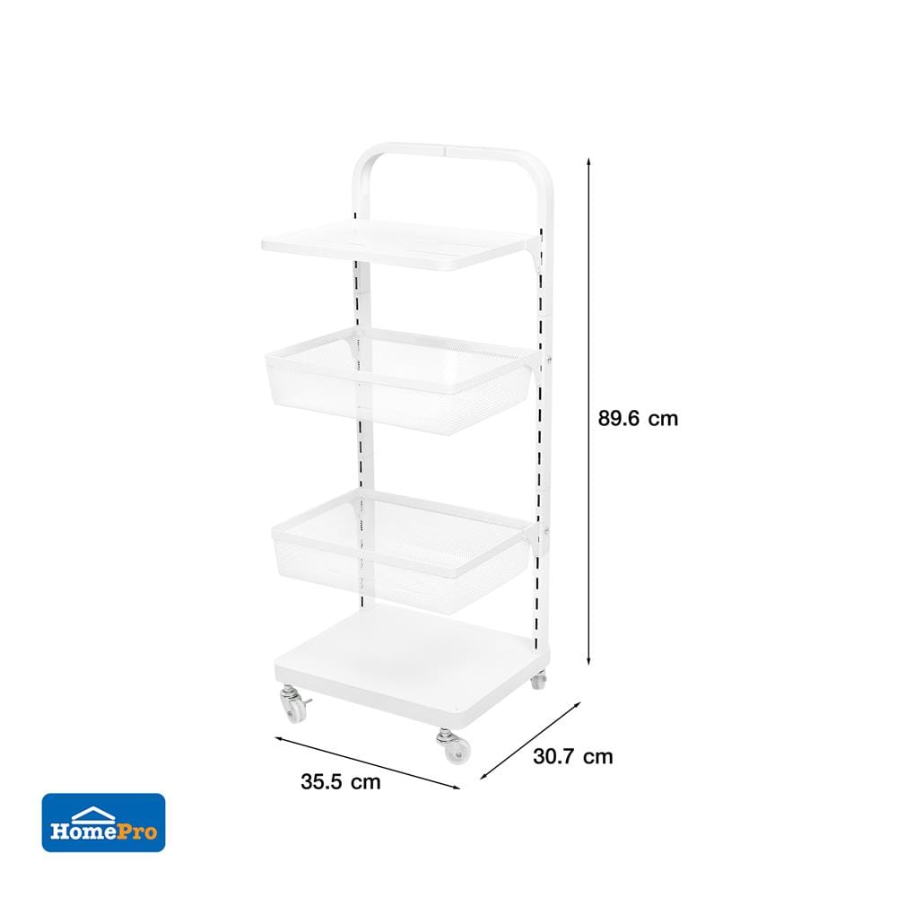 ชั้นวาง 4 ชั้น มีล้อ STACKO BRISK 35.5x30.7x89.6 ซม. สีขาว