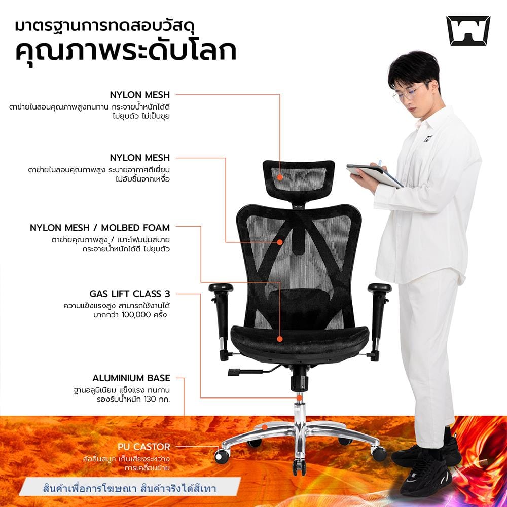 เก้าอี้สุขภาพ WORK STATION MODEL-M NYLON สีเทา