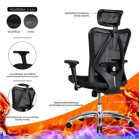 เก้าอี้สุขภาพ WORK STATION MODEL-M NYLON สีดำ_3