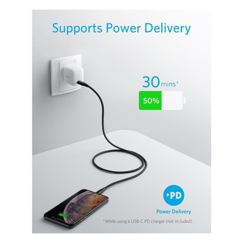 สายชาร์จเร็ว iPhone USB-C to Lightning (Anker PowerLine+II) สายถักไนลอน ยาว 90cm - AK169_1