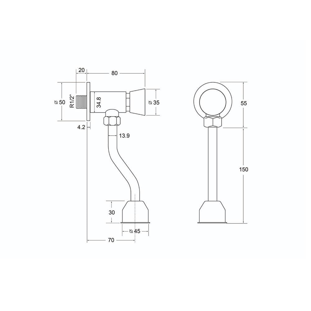 ฟลัชวาล์วโถชายท่อโค้ง RASLAND L1211-L23623 สเตนเลส