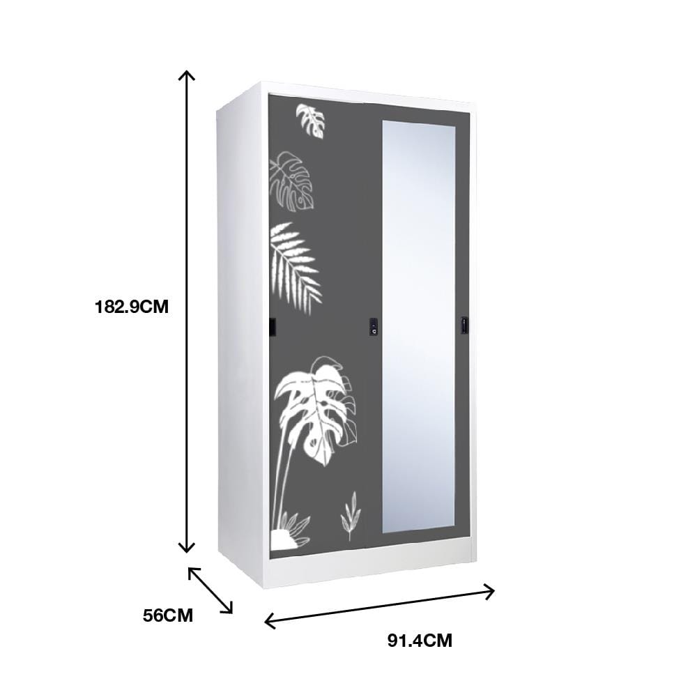 ตู้เสื้อผ้าเหล็กบานเลื่อนผสมกระจกเงา KIOSK SSW-18/I 91.4 ซม. สีเทา