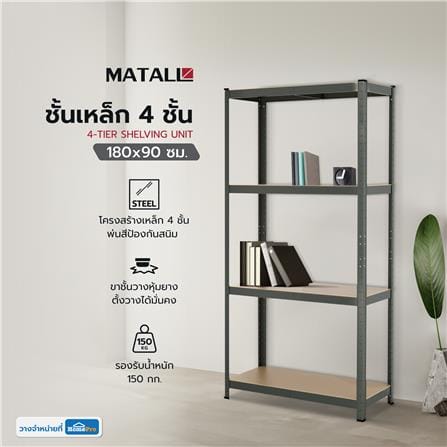ชั้นเหล็ก 4 ชั้น MATALL เล็ก 180x90 ซม. สีเทา_4