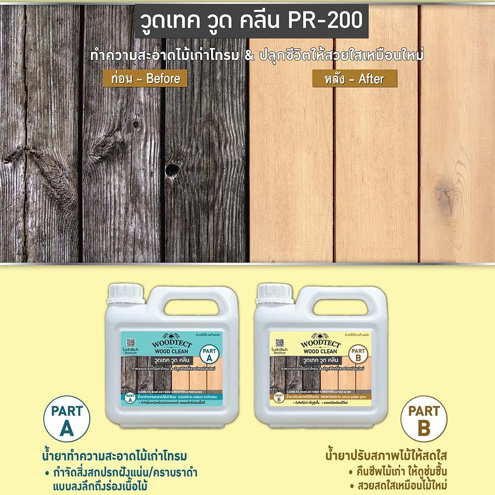 น้ำยาทำความสะอาดไม้ WOODTECT WOOD CLEANER PR-200 (A+B) 1 ลิตร