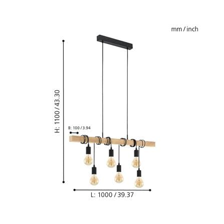 ไฟช่อ EGLO TOWNSHEND 95499 สีดำ/ลายไม้ 6 หัว_3