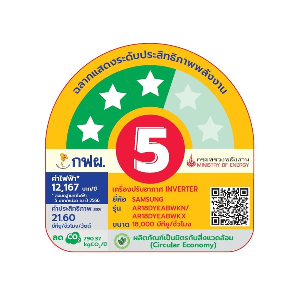 แอร์ผนัง SAMSUNG AR18DYEABWKNST 18000 บีทียู อินเวอร์เตอร์