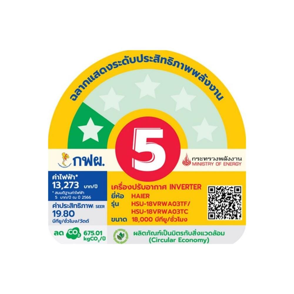แอร์ผนัง HAIER HSU-18VRWA03T 18000 บีทียู อินเวอร์เตอร์