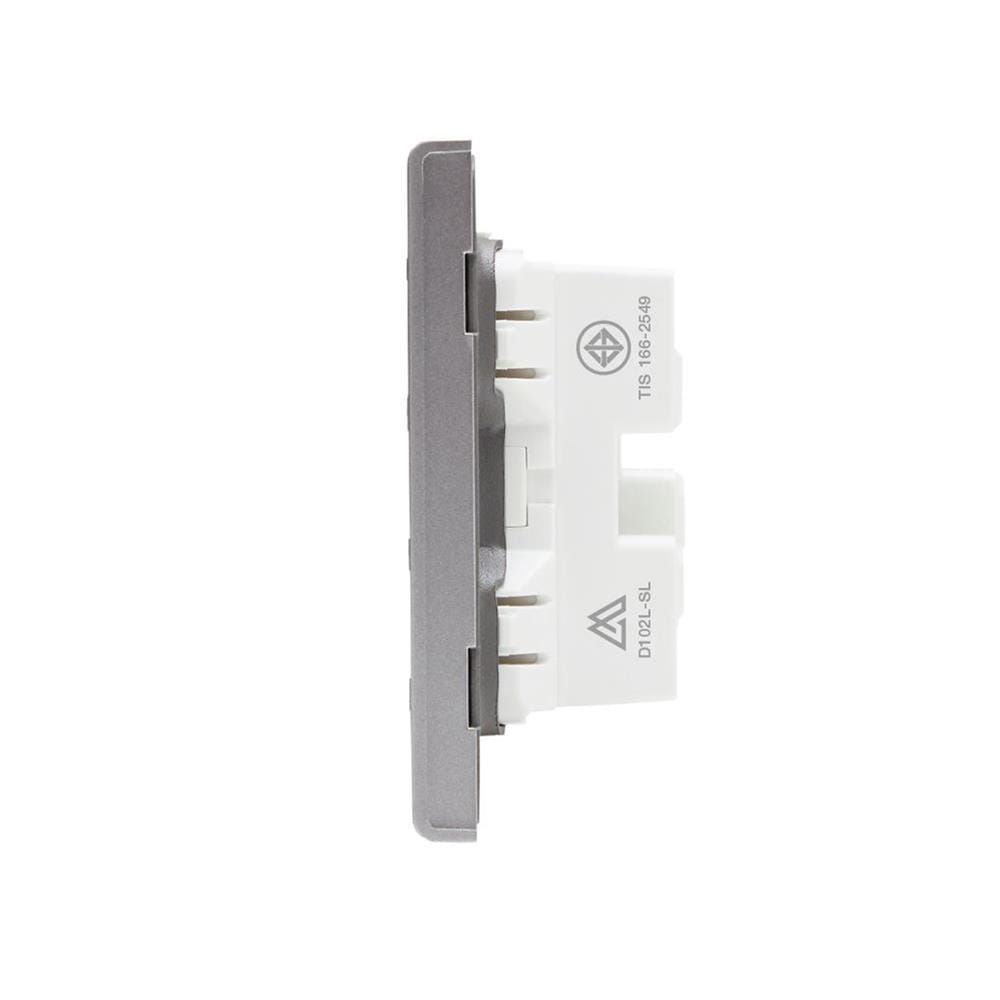 ชุดเต้ารับคู่ 3 ขา 2 ช่อง SAHN D102L-SL สีเงิน