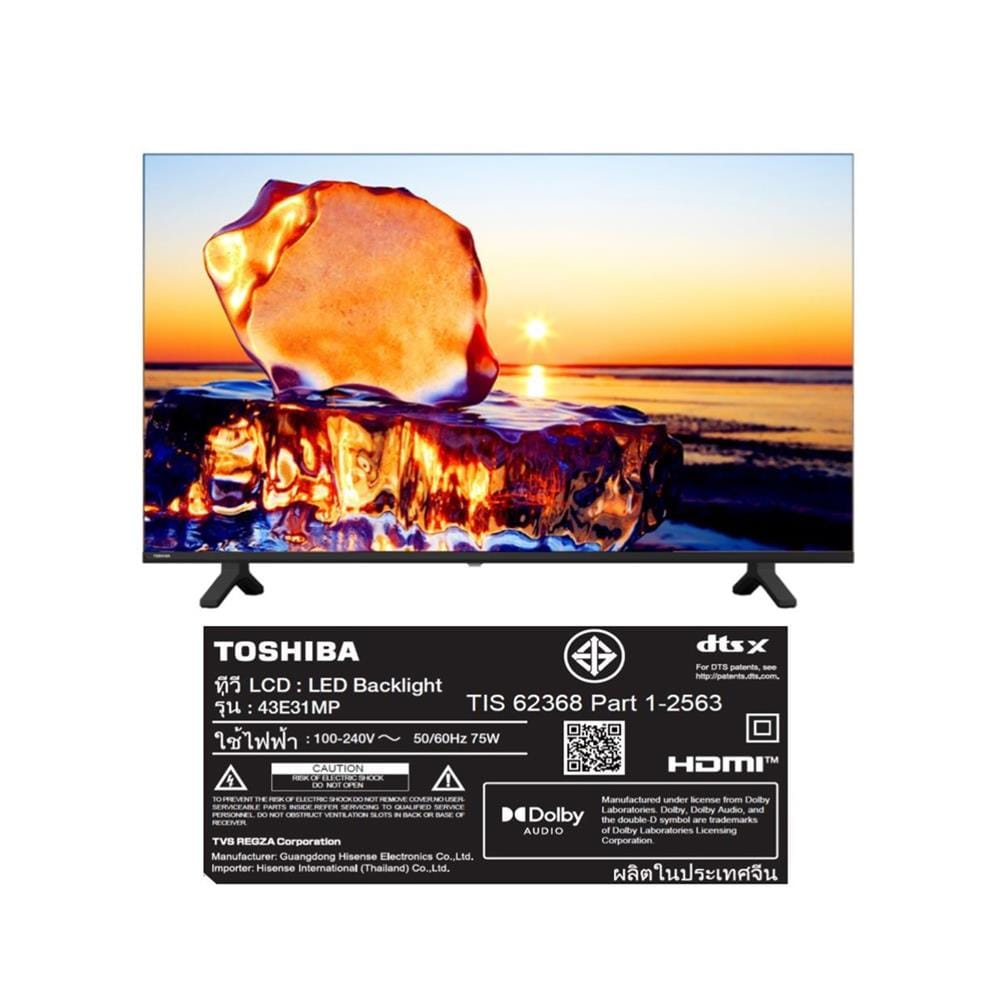 ทีวีแอลอีดี 43 นิ้ว TOSHIBA (FULL HD, LED, VIDAA) 43E31MP