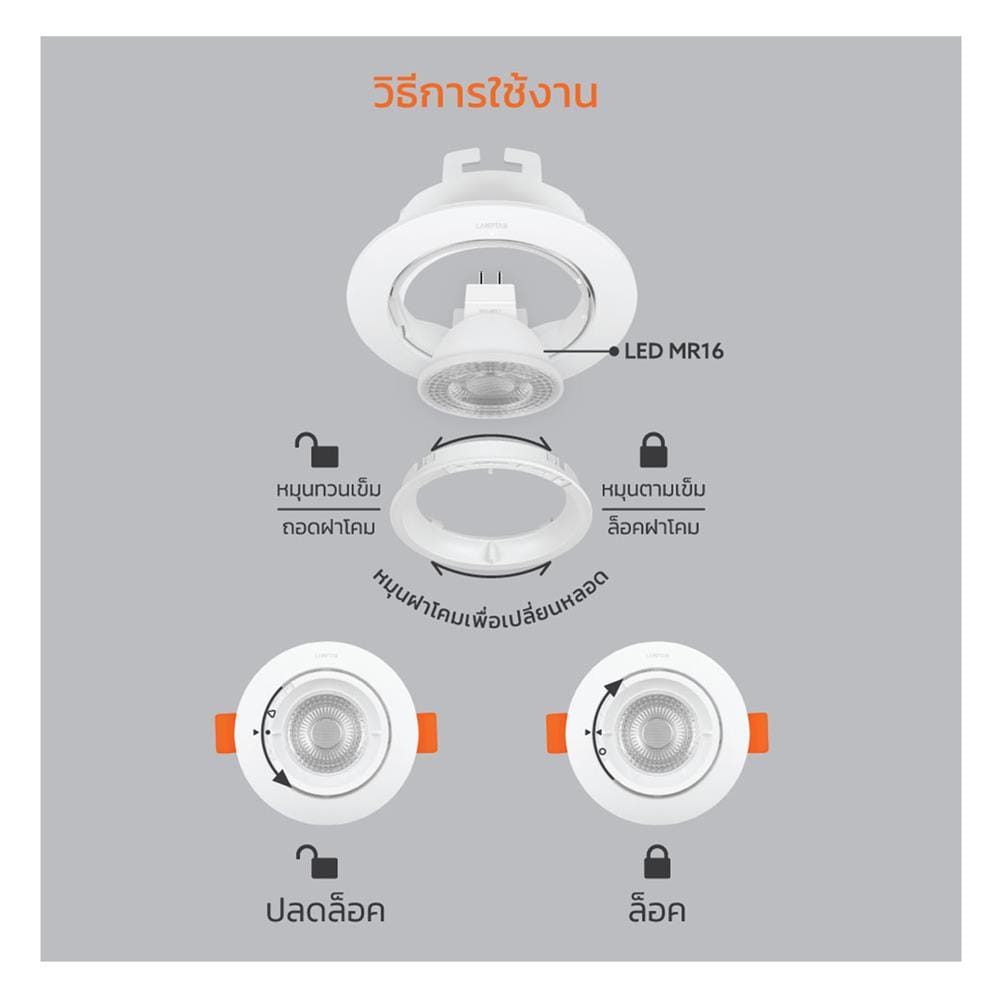 ดาวน์ไลท์ LED LAMPTAN MR16 FULL SET 3.5 นิ้ว 7 วัตต์ WARM WHITE สีขาว