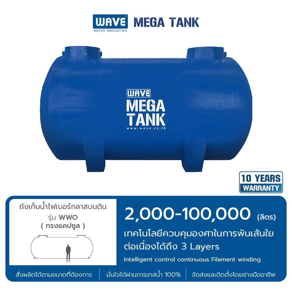 ถังเก็บน้ำไฟเบอร์กลาส WAVE MEKA TANK WWO2010-10000 ลิตร สีน้ำเงิน