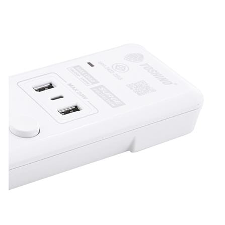 รางปลั๊กไฟ 5 ช่อง 5 สวิตช์ 2 USB 1 TYPE C TOSHINO WY-53 3 ม. สีขาว_4