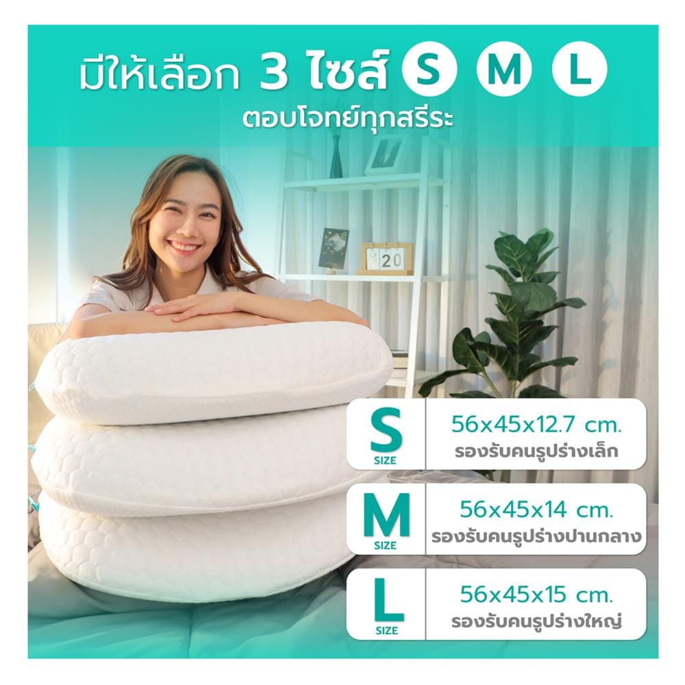 หมอนสุขภาพ เมมโมรี่โฟม BEWELL SWE-07 ไซซ์ M สี WHITE