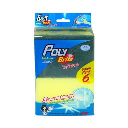 ฟองน้ำพร้อมใยขัด POLY-BRITE 367-6 7.5X3x10 ซม. แพ็ก 6 ชิ้น_0