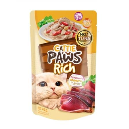 อาหารเปียกแมว CATTIE PAWS RICH TUNA MAGURO IN JELLY 70 ก._0