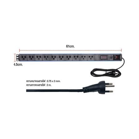 รางปลั๊กไฟตู้ RACK 10 ช่อง 1 สวิตซ์ GLINK GPDU-12K 2 ม. สีดำ_3