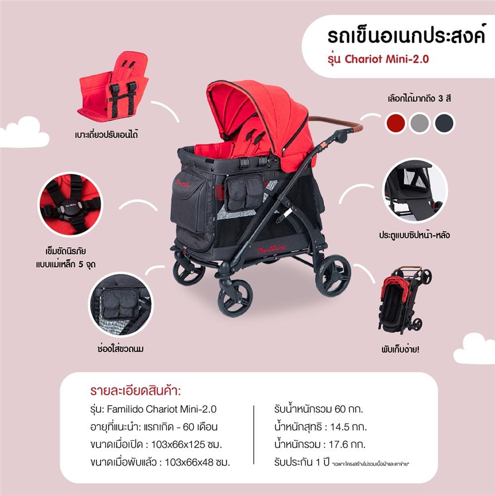 รถเข็น FAMILIDOO CHARIOTMINI-2.0 สีเทา_5