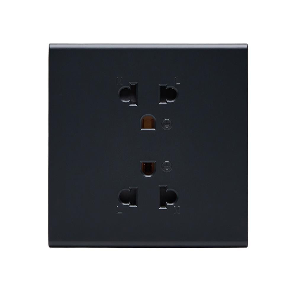 ชุดเต้ารับคู่ 3 ขา 2 ช่อง SAHN D102L-BL สีดำ_1