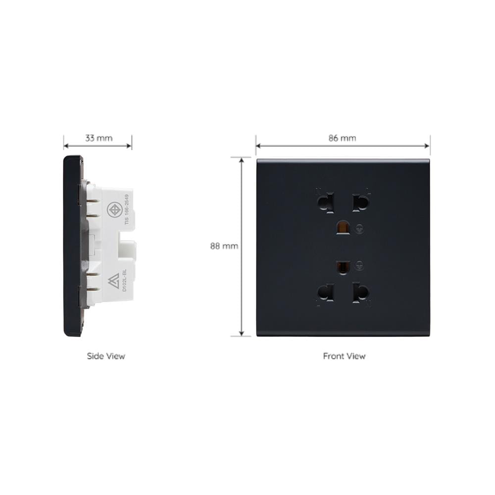 ชุดเต้ารับคู่ 3 ขา 2 ช่อง SAHN D102L-BL สีดำ