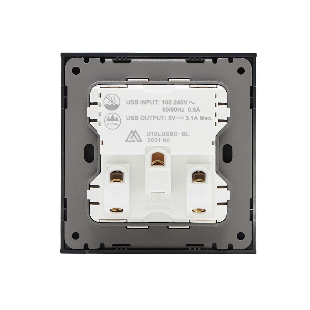 ชุดเต้ารับเดี่ยว 3 ขา พร้อม USB และ TYPE-C SAHN D10LUSBC-BL สีดำ