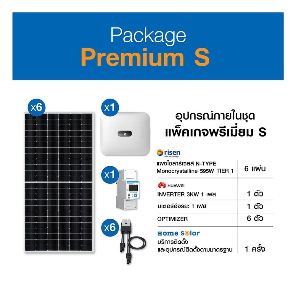 ชุดโซลาร์รูฟ HOME SOLAR 3.57KWP 1 เฟส PREMIUM PACKAGE