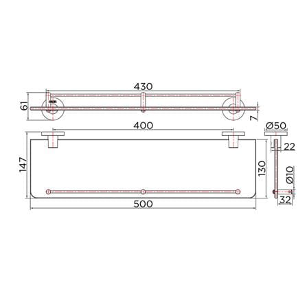 หิ้งกระจก KARAT FAUCET KB-09-712-50 50 ซม. สีโครม_2