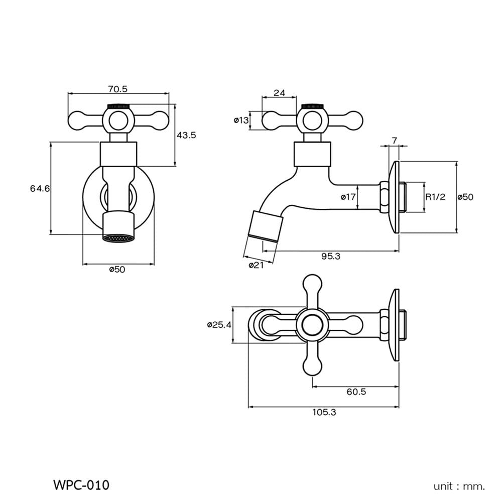 ก๊อกล้างพื้น 1 ทาง WS WPC-010 สีโครม