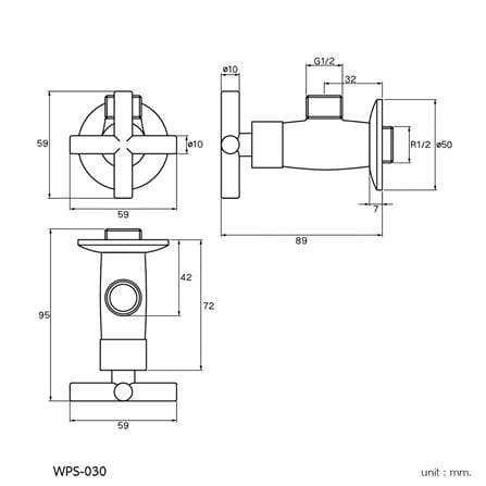 วาล์วฝักบัว 1 ทาง WS WPS-030 สีโครม_2