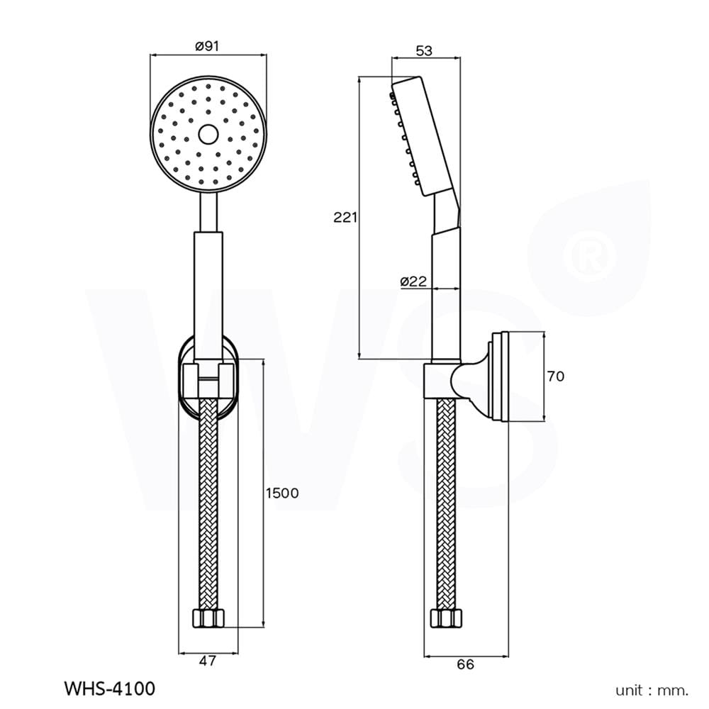 ชุดฝักบัวสายอ่อน 1 ระดับ WS WHS-4100 สีโครม