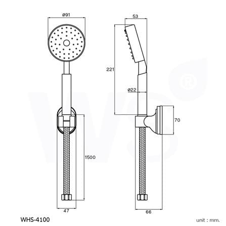 ชุดฝักบัวสายอ่อน 1 ระดับ WS WHS-4100 สีโครม_2