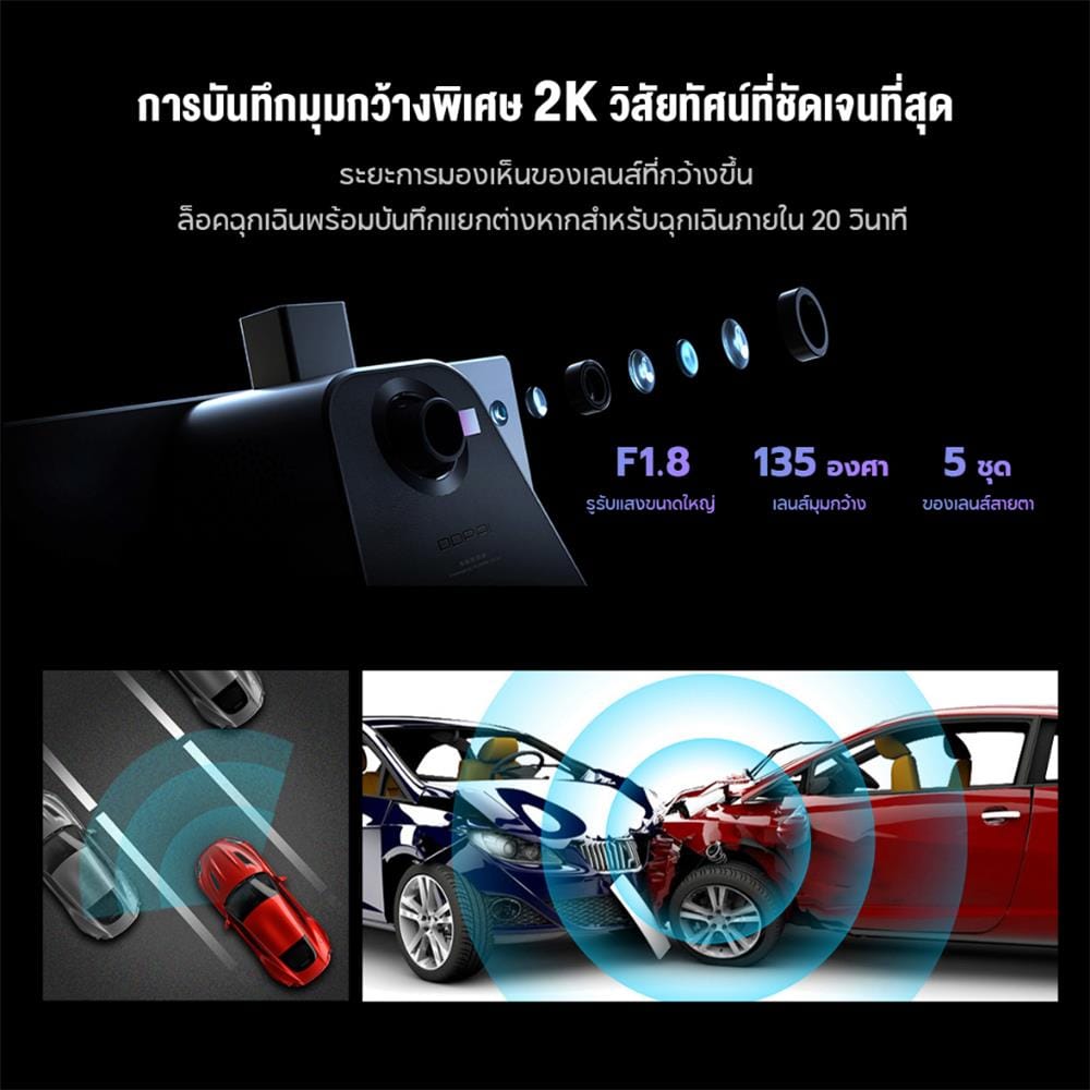 กล้องติดรถยนต์พร้อมจอสัมผัส DDPAI M5S 2K สีดำ