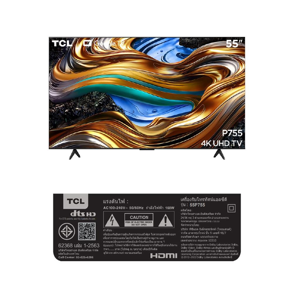 ทีวีแอลอีดี 55 นิ้ว TCL (4K, LED, GOOGLE TV) 55P755