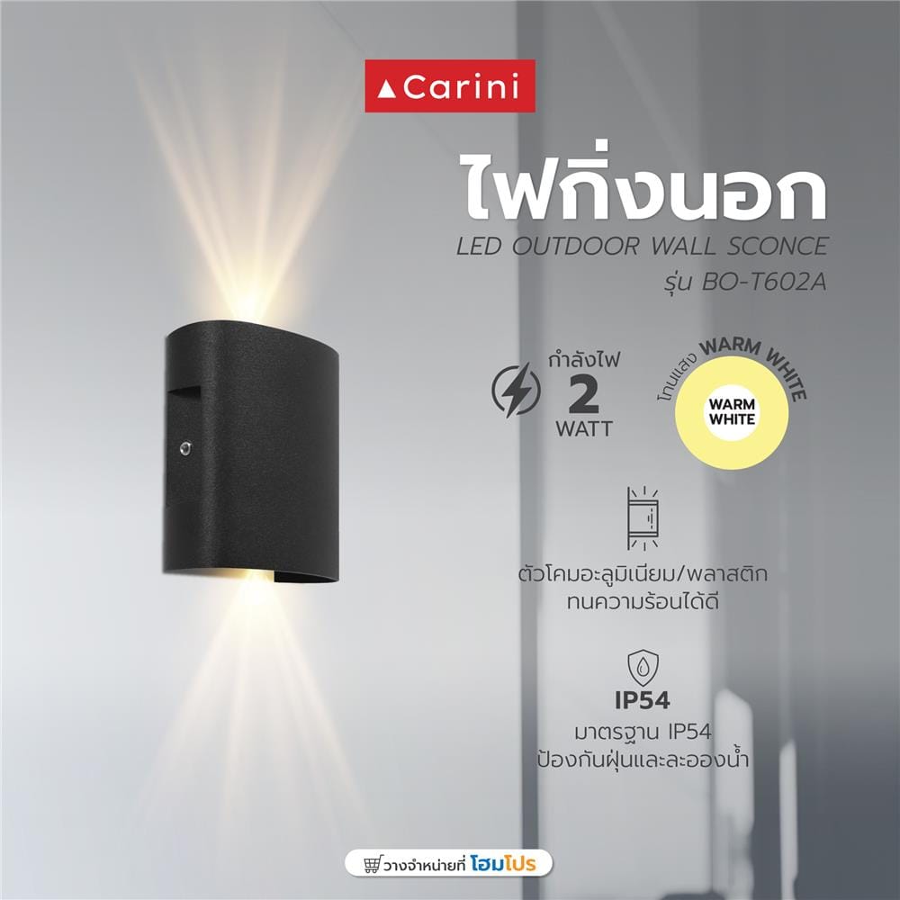 ไฟกิ่งภายนอก LED CARINI BO-T602A 2 วัตต์ WARM WHITE สีดำ