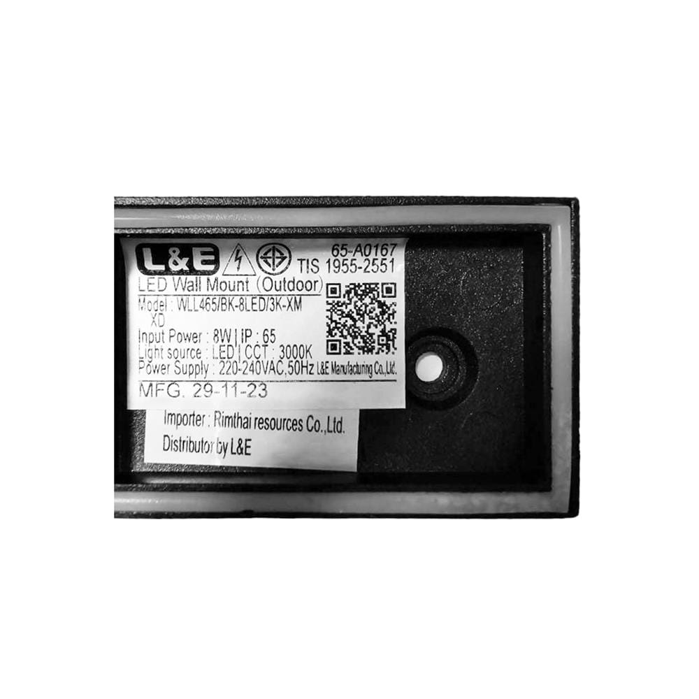 ไฟผนังภายนอก LED L&E 65-A0167 8 วัตต์ WARM WHITE สีดำ