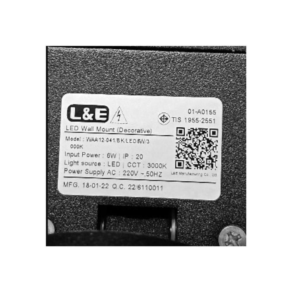 ไฟกิ่งภายใน LED L&E 01-A0155 6 วัตต์ WARM WHITE สีดำ 1 หัว